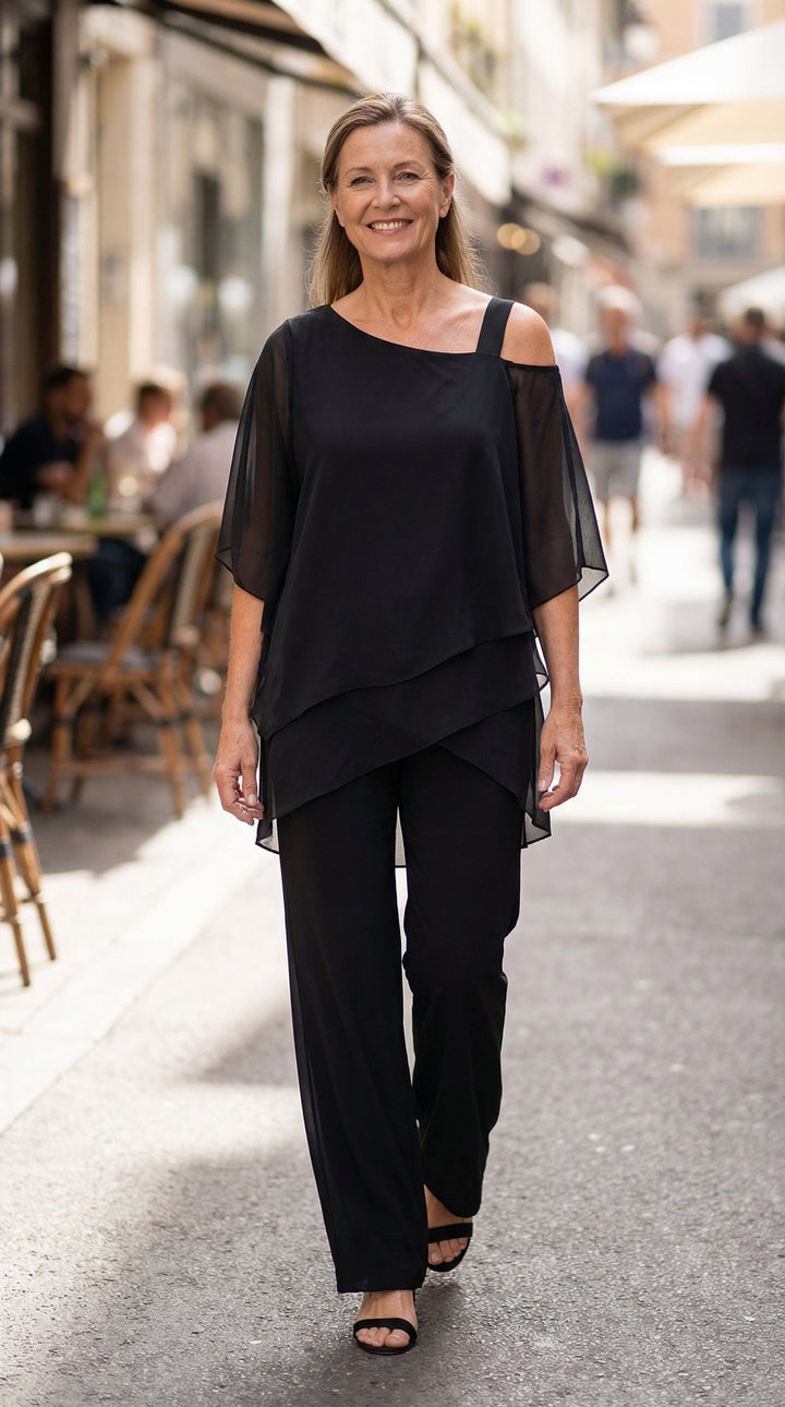 Mavise™ | Ensemble deux pièces fluide avec haut drapé et pantalon élégant