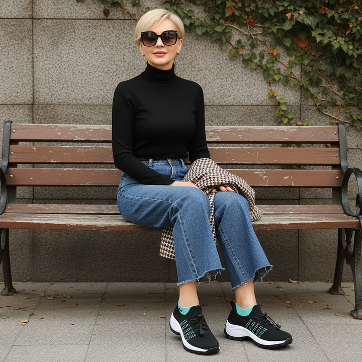 Linda – Chaussures en tissu tricoté orthopédique en vert et noir