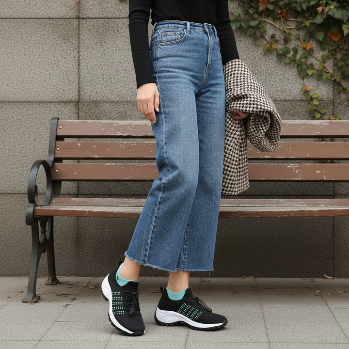 Linda – Chaussures en tissu tricoté orthopédique en vert et noir