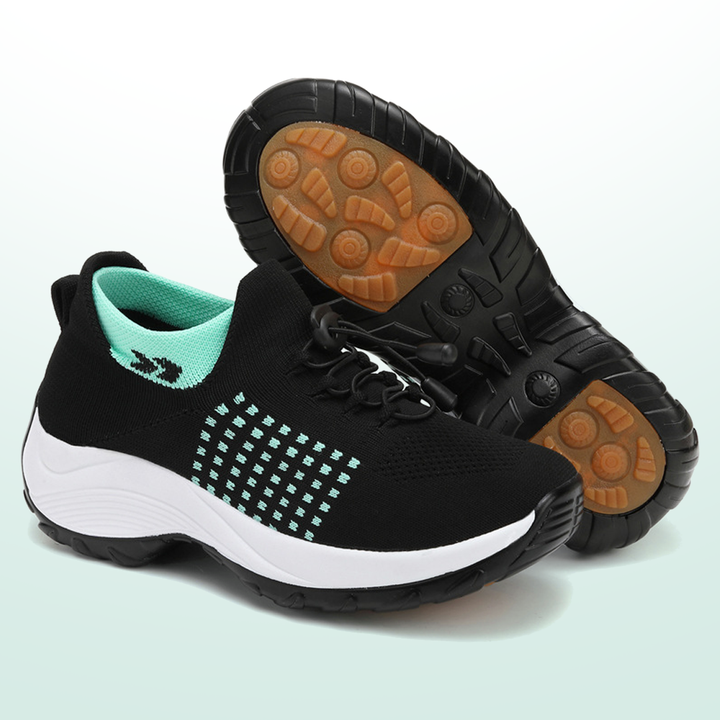 Linda – Chaussures en tissu tricoté orthopédique en vert et noir