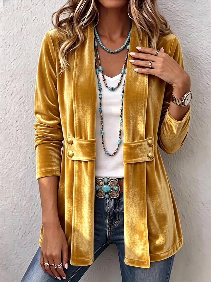 Amélie™ | Veste ouverte manches longues col à revers vintage