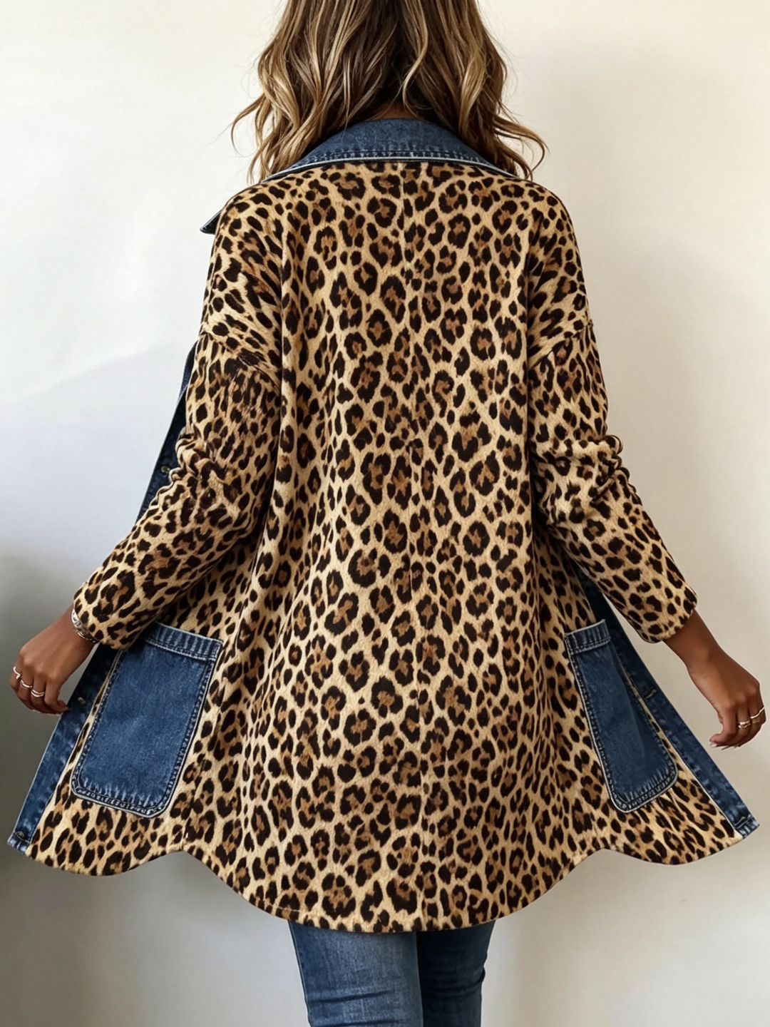 Fablenne™ | Veste longue bimatière imprimé léopard et jean