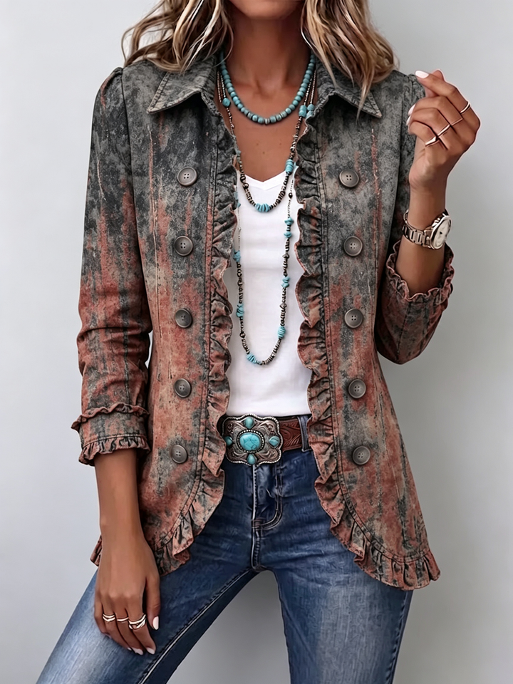 Sophie™ | Veste imprimée structurée dégradée vintage et volants
