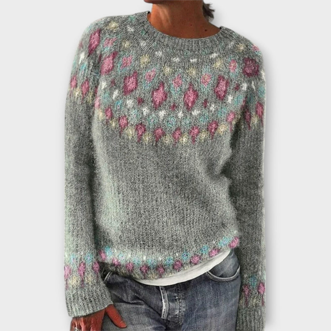 Anna - Pull confortable couleur pétrole avec motif norvégien