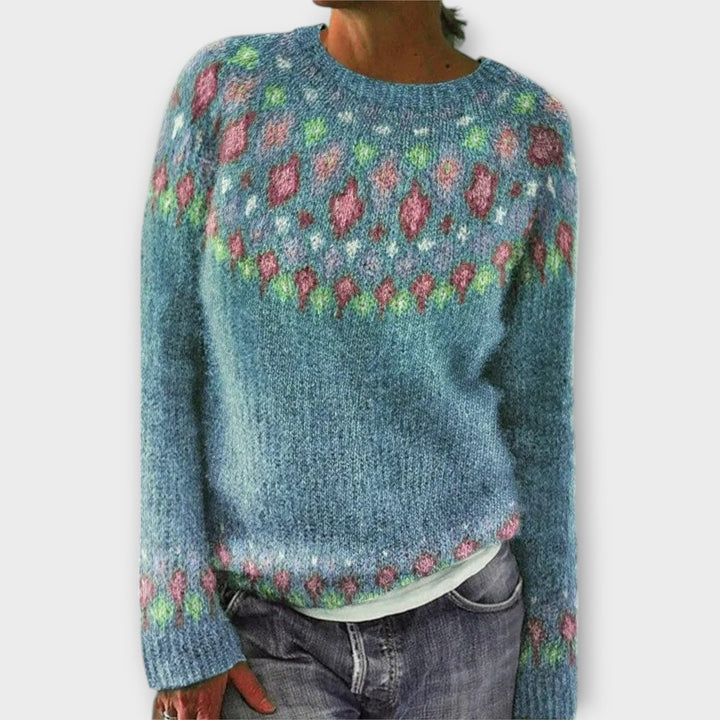 Anna - Pull confortable couleur pétrole avec motif norvégien