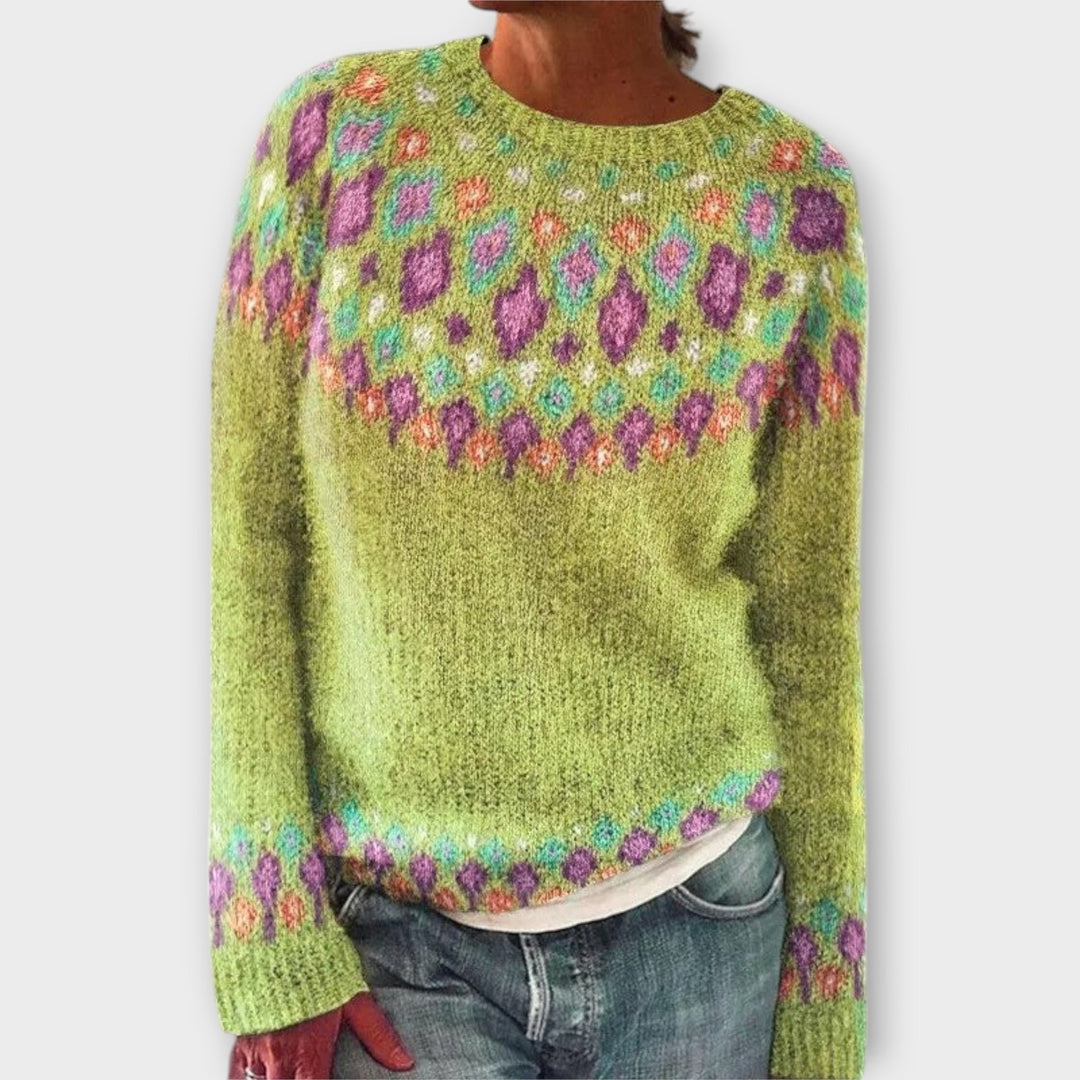Anna - Pull confortable couleur pétrole avec motif norvégien