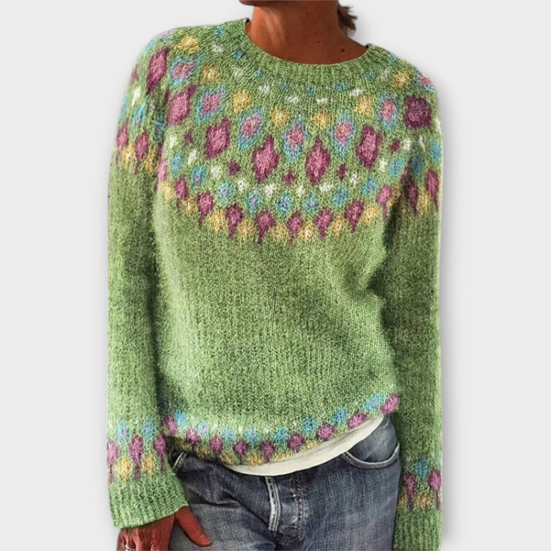 Anna - Pull confortable couleur pétrole avec motif norvégien