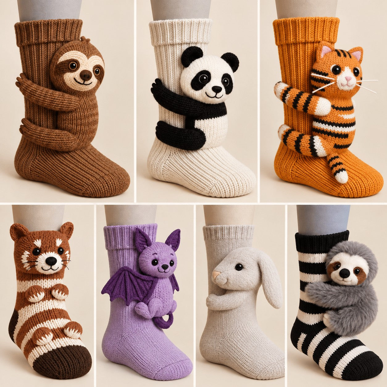 Sept modèles de chaussettes de la Collection Douceur Animale